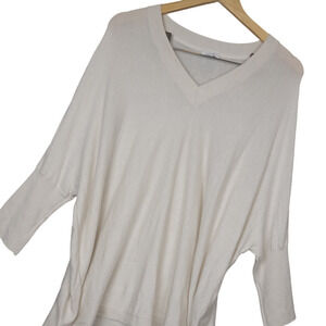 J. Jill Pure Jill Women's V Neck Tunic Top Sz Large 3/4 Sleeve Casual Cream